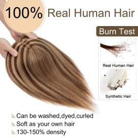 SEGO Hair Toppers for Women Real Human Hair No Bangs, 130% Density 10 * 12CM Silk Base Remy Clip in Top Wiglet Hairpieces Add Volume-6 Inch Medium Brown&Dark Blonde SEGO Hair Toppers for Women Real Human Hair No Bangs, 130% Density 10 * 12CM Silk Base Remy Clip in Top Wiglet Hairpieces Add Volume-6 Inch Medium Brown&Dark Blonde