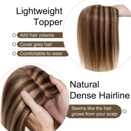 SEGO Hair Toppers for Women Real Human Hair No Bangs, 130% Density 10 * 12CM Silk Base Remy Clip in Top Wiglet Hairpieces Add Volume-6 Inch Medium Brown&Dark Blonde SEGO Hair Toppers for Women Real Human Hair No Bangs, 130% Density 10 * 12CM Silk Base Remy Clip in Top Wiglet Hairpieces Add Volume-6 Inch Medium Brown&Dark Blonde