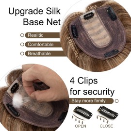 SEGO Hair Toppers for Women Real Human Hair No Bangs, 130% Density 10 * 12CM Silk Base Remy Clip in Top Wiglet Hairpieces Add Volume-6 Inch Medium Brown&Dark Blonde SEGO Hair Toppers for Women Real Human Hair No Bangs, 130% Density 10 * 12CM Silk Base Remy Clip in Top Wiglet Hairpieces Add Volume-6 Inch Medium Brown&Dark Blonde