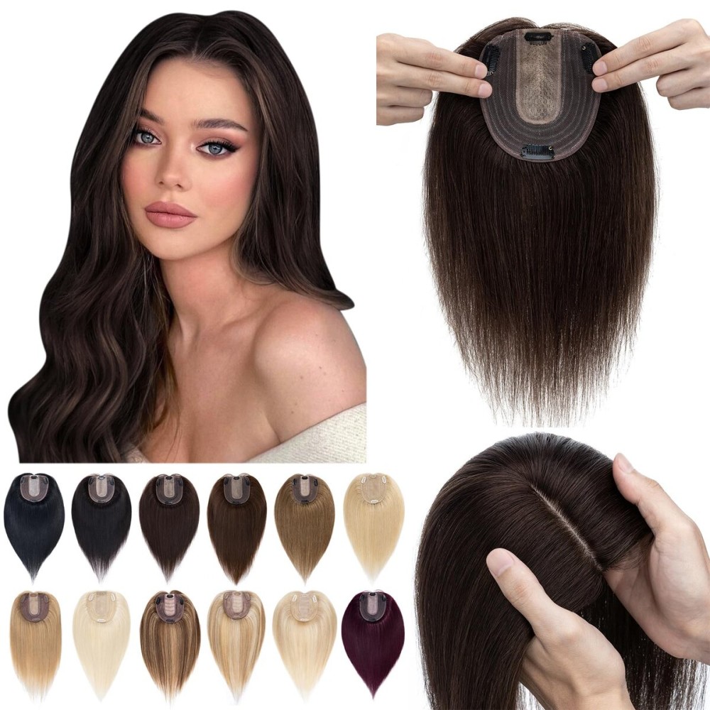 SEGO Hair Toppers for Women Real Human Hair No Bangs, 130% Density 10 * 12CM Silk Base Remy Clip in Top Wiglet Hairpieces Add Volume-14 Inch Dark Brown SEGO Hair Toppers for Women Real Human Hair No Bangs, 130% Density 10 * 12CM Silk Base Remy Clip in Top Wiglet Hairpieces Add Volume-14 Inch Dark Brown