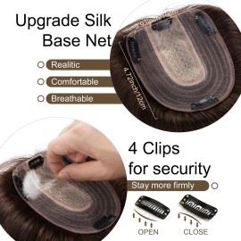SEGO Hair Toppers for Women Real Human Hair No Bangs, 130% Density 10 * 12CM Silk Base Remy Clip in Top Wiglet Hairpieces Add Volume-14 Inch Dark Brown SEGO Hair Toppers for Women Real Human Hair No Bangs, 130% Density 10 * 12CM Silk Base Remy Clip in Top Wiglet Hairpieces Add Volume-14 Inch Dark Brown