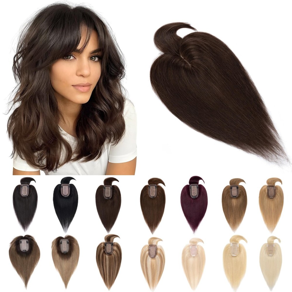 SEGO Hair Toppers for Women Real Human Hair With Bangs, 7 * 13CM Silk Base 100% Remy Human Hair Clip in Top Wiglet Hairpieces Add Volume -16 Inch Dark Brown SEGO Hair Toppers for Women Real Human Hair With Bangs, 7 * 13CM Silk Base 100% Remy Human Hair Clip in Top Wiglet Hairpieces Add Volume -16 Inch Dark Brown