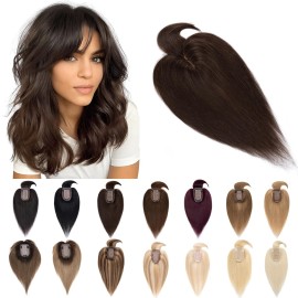 SEGO Hair Toppers for Women Real Human Hair With Bangs, 7 * 13CM Silk Base 100% Remy Human Hair Clip in Top Wiglet Hairpieces Add Volume -16 Inch Dark Brown SEGO Hair Toppers for Women Real Human Hair With Bangs, 7 * 13CM Silk Base 100% Remy Human Hair Clip in Top Wiglet Hairpieces Add Volume -16 Inch Dark Brown