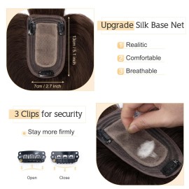 SEGO Hair Toppers for Women Real Human Hair With Bangs, 7 * 13CM Silk Base 100% Remy Human Hair Clip in Top Wiglet Hairpieces Add Volume -16 Inch Dark Brown SEGO Hair Toppers for Women Real Human Hair With Bangs, 7 * 13CM Silk Base 100% Remy Human Hair Clip in Top Wiglet Hairpieces Add Volume -16 Inch Dark Brown