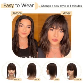 SEGO Hair Toppers for Women Real Human Hair With Bangs, 7 * 13CM Silk Base 100% Remy Human Hair Clip in Top Wiglet Hairpieces Add Volume -16 Inch Dark Brown SEGO Hair Toppers for Women Real Human Hair With Bangs, 7 * 13CM Silk Base 100% Remy Human Hair Clip in Top Wiglet Hairpieces Add Volume -16 Inch Dark Brown