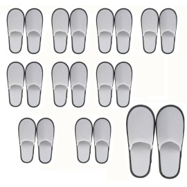 Kirozanny 10 pair Unisex Disposable Slippers Portable Foldable Hotel Travel Slippers Party Family SPA Slippers (Medium, White, numeric_9) (Grey edge 5mm thick sole)