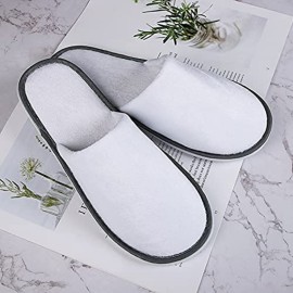 Kirozanny 10 pair Unisex Disposable Slippers Portable Foldable Hotel Travel Slippers Party Family SPA Slippers (Medium, White, numeric_9) (Grey edge 5mm thick sole)