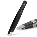 Slant Tweezers By The Razor Bump Co. | Stainless Steel, Surgical | Professional Tweezers For Women and Men | Best Precision Splinter, Facial, Ingrown Hair, Eyelash, and Eyebrow Trimming Tool (Black)
