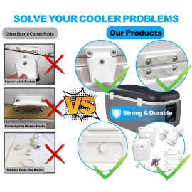 Cooler Replacement Parts Kit, Ice Chest Plastic Hinges, Latch Posts, and Screws, Threaded, and Triple-Snap Drain Plug. The Best Option for Repairing and Replacing Multiple Cooler Parts.