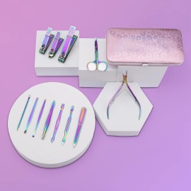 Manicure Set Nail Clippers Pedicure Kit - 12pcs Stainless Steel Nail Kit, Colorful Professional Nail Care Kit Nail Files & Scissors Tools for Hands Foot Facial - Pink