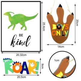 Jetec 6 Pcs Dinosaur Boys Room Wall Decor Include 2 Dinosaur Paw Wooden Hanging Sign 4 Wall Stickers (Unframed) Inspirational Quote Dino Decor Gift for Kids Bedroom Nursery Playroom