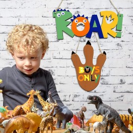 Jetec 6 Pcs Dinosaur Boys Room Wall Decor Include 2 Dinosaur Paw Wooden Hanging Sign 4 Wall Stickers (Unframed) Inspirational Quote Dino Decor Gift for Kids Bedroom Nursery Playroom