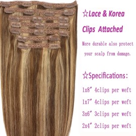 Eufficco Human Hair Lace Clip In Hair Extensions Thick Ends Highlights Piano Color Chocolate Brown/Strawberry Blonde 18inch 120g Remy Hair Extensions Silky Soft Lace Backed Clip Ins Eufficco Human Hair Lace Clip In Hair Extensions Thick Ends Highlights Piano Color Chocolate Brown/Strawberry Blonde 18inch 120g Remy Hair Extensions Silky Soft Lace Backed Clip Ins