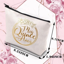 BDPWSS 15th Birthday Cosmetic Makeup Bag For Teen Girls Mis Quince Anos Latina Spanish Zipper Pouch For Daughter 15 Years Old Birthday Gifts(Mis Quince Anos)