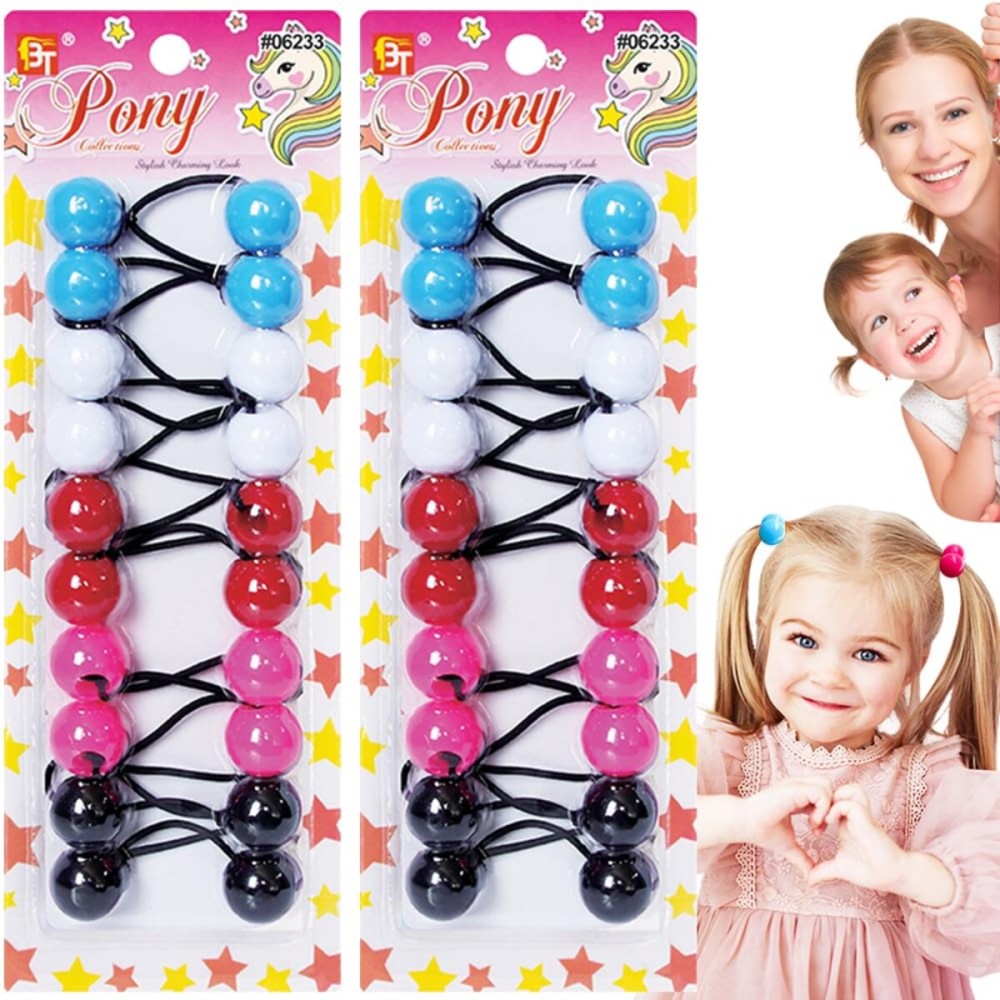 Beauty Town 20PCS Bubble Ponytail Holders - 20mm Twin Bead Hair Ties for Girls & Kids - Colorful Elastic Hair Accessories for Braids & Pigtails (Sky Blue/White/Red/Pink/Black)