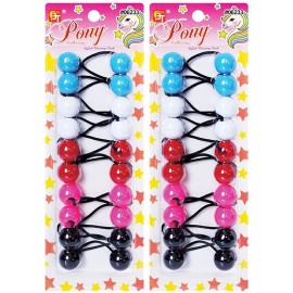 Beauty Town 20PCS Bubble Ponytail Holders - 20mm Twin Bead Hair Ties for Girls & Kids - Colorful Elastic Hair Accessories for Braids & Pigtails (Sky Blue/White/Red/Pink/Black)
