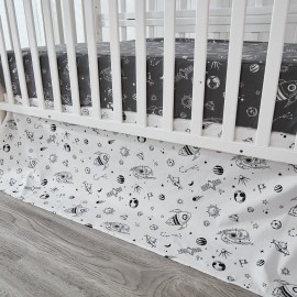 Brandream Milky Way Space Galaxy 6-Piece Baby Nursery Crib Bedding Set with Spaceship Rocket - Black White Gray Cotton