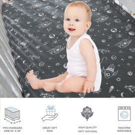 Brandream Milky Way Space Galaxy 6-Piece Baby Nursery Crib Bedding Set with Spaceship Rocket - Black White Gray Cotton