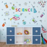 IARTTOP Colorful Student Science Laboratory Wall Decal, Chemical Apparatus Test Tube Book Microscope Wall Sticker, Biology Experiment Science Waterproof Decals for Classroom Nursery Wall Decoration.