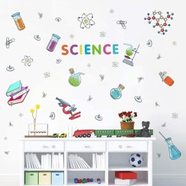 IARTTOP Colorful Student Science Laboratory Wall Decal, Chemical Apparatus Test Tube Book Microscope Wall Sticker, Biology Experiment Science Waterproof Decals for Classroom Nursery Wall Decoration.
