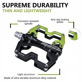 shanmashi CA110 Black Green Mountain MTB Bike Pedals 9/16 Inch Road Bicycle Parallel Pedal Ultra-Light Aluminum Alloy Bearing Cycling Flat BMX Pedal Adult