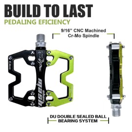shanmashi CA110 Black Green Mountain MTB Bike Pedals 9/16 Inch Road Bicycle Parallel Pedal Ultra-Light Aluminum Alloy Bearing Cycling Flat BMX Pedal Adult
