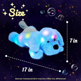 Hopearl LED Musical Stuffed Puppy Lighting Up Singing Plush Dog Adjustable Volume Lullaby Animated Soothe Birthday Festival for Kids Toddler Girls, Blue, 17\'\'