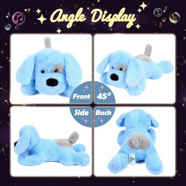 Hopearl LED Musical Stuffed Puppy Lighting Up Singing Plush Dog Adjustable Volume Lullaby Animated Soothe Birthday Festival for Kids Toddler Girls, Blue, 17\'\'