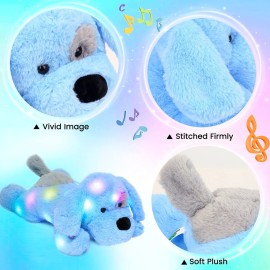 Hopearl LED Musical Stuffed Puppy Lighting Up Singing Plush Dog Adjustable Volume Lullaby Animated Soothe Birthday Festival for Kids Toddler Girls, Blue, 17\'\'