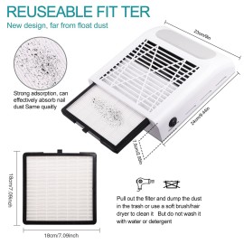 Biutee Nail Dust Collector with 2 Reusable Filters,Nail Vacuum Dust Collector Electric Acrylic Nails Extractor Duster Collector Detachable Filter Nail Tech For Gel Nail Polish & Nail Salon Low Noise