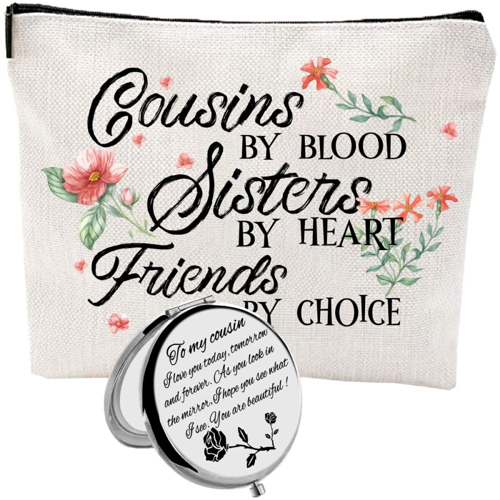 HnoonZ Cousin Gifts: Zipper Makeup Bag & Travel Toiletry Pouch with Mini Mirror - Perfect for Christmas or Birthday HnoonZ Cousin Gifts: Zipper Makeup Bag & Travel Toiletry Pouch with Mini Mirror - Perfect for Christmas or Birthday