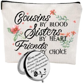 HnoonZ Cousin Gifts: Zipper Makeup Bag & Travel Toiletry Pouch with Mini Mirror - Perfect for Christmas or Birthday