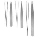 Iconikal Brushed Stainless Steel Tweezer Set - 12 Pack of Durable Precision Tweezers for Hair Removal - Mini Straight, Slanted & Angled Types Included