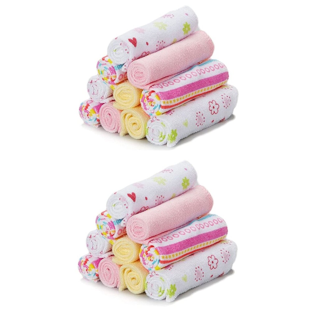 Spasilk Washcloth Wipes Set for Newborn Boys & Girls, Soft Terry Washcloth Set, Pack of 20, Pink Lines, 20 Pack