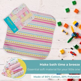 Spasilk Washcloth Wipes Set for Newborn Boys & Girls, Soft Terry Washcloth Set, Pack of 20, Pink Lines, 20 Pack