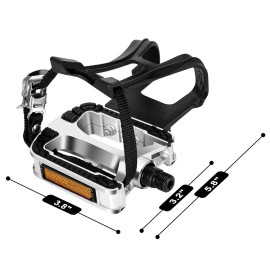 VIEWALL Bike Pedals Toe Cages - 9/16 Spin Bike Pedal with Straps and Toe Clips for Outdoor Cycling and Indoor Exercise Bike, Replacement Alloy Multi-Purpose Bicycle Pedals