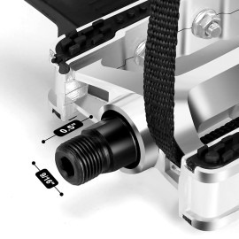 VIEWALL Bike Pedals Toe Cages - 9/16 Spin Bike Pedal with Straps and Toe Clips for Outdoor Cycling and Indoor Exercise Bike, Replacement Alloy Multi-Purpose Bicycle Pedals
