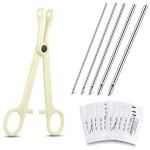 Honoson 100 Pcs Ear Nose Body Piercing Needles Mix Size 12G 14G 16G 18G 20G Stainless Steel Piercing Jewelry Kit and 1 Pcs Slotted Locking Pennington Forceps for Kit Supplies