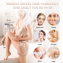 Electric Razor for Women Bikini Trimmer, MKIOVH Women\'s Cordless Portable 4 in 1 Painless Shaver, for face Legs Brows Nose Detachable Head USB Rechargeable Hair Trimmer (White)