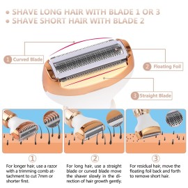 Electric Razor for Women Bikini Trimmer, MKIOVH Women\'s Cordless Portable 4 in 1 Painless Shaver, for face Legs Brows Nose Detachable Head USB Rechargeable Hair Trimmer (White)