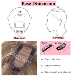 SEGO 100% Real Human Hair Toppers with Bangs,Silk Base 150% Density Clip in Topper Top 2.7x5.1 Hair Pieces for Women with Thinning Hair/Hair Loss Cover Gray Hair