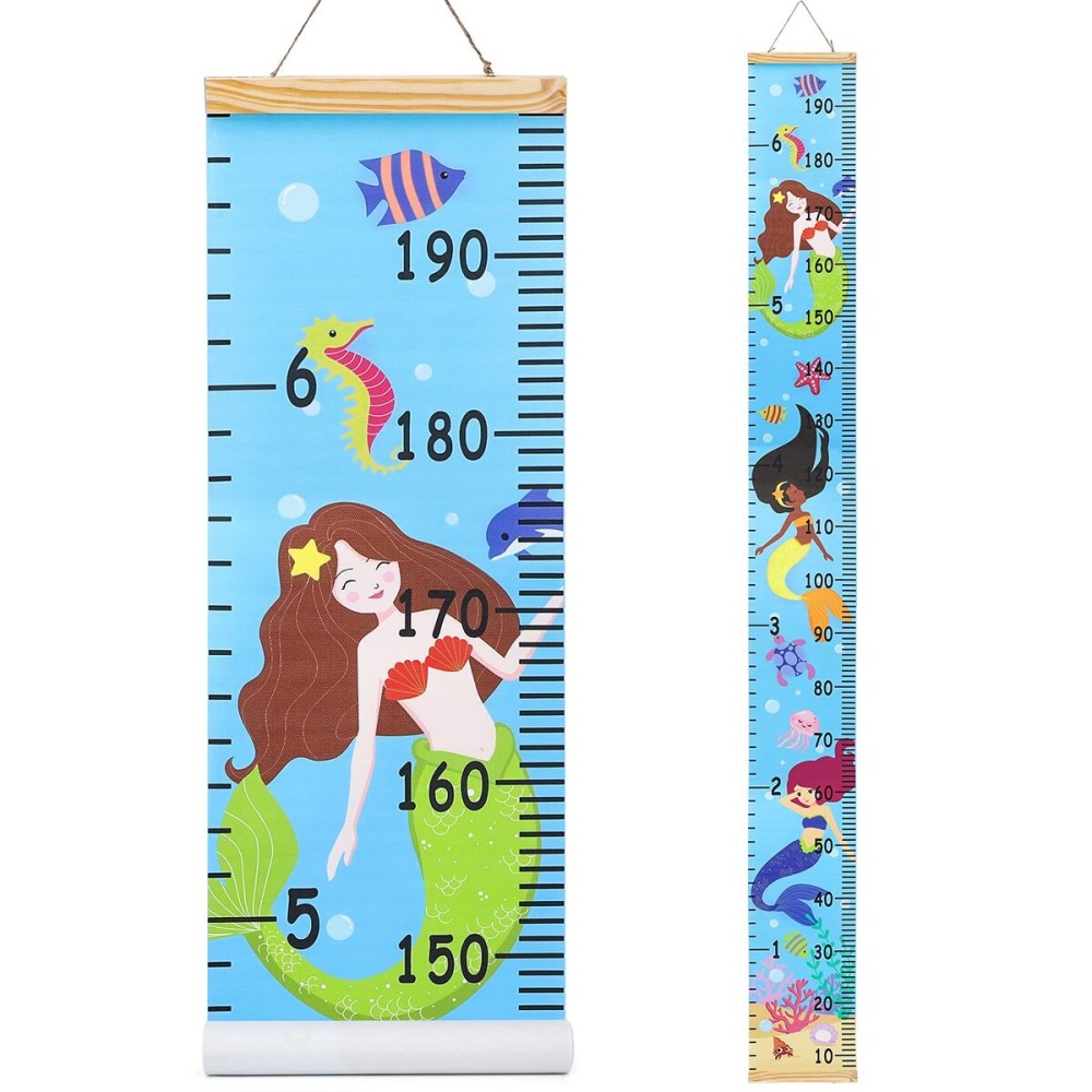 HIFOT Kids Growth Chart Height Measuring Chart, Mermaid Canvas Wall Hanging Rulers for Baby Children Girls Bedroom Decor 74.8\'\'* 7.87\'\'