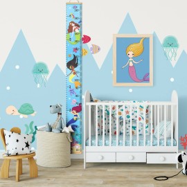 HIFOT Kids Growth Chart Height Measuring Chart, Mermaid Canvas Wall Hanging Rulers for Baby Children Girls Bedroom Decor 74.8\'\'* 7.87\'\'