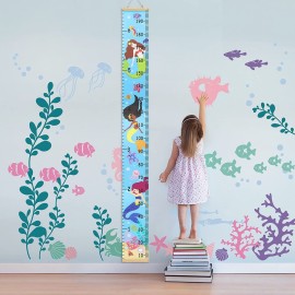 HIFOT Kids Growth Chart Height Measuring Chart, Mermaid Canvas Wall Hanging Rulers for Baby Children Girls Bedroom Decor 74.8\'\'* 7.87\'\'