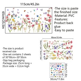 Colorful Flower Wall Stickers with Butterfly and Bee 88 Pcs Removable Flower Wall Decals DIY Peel and Stick Art Wall Decor Mural for Nursery Baby Kids Bedroom Living Room Kitchen Home Decoration