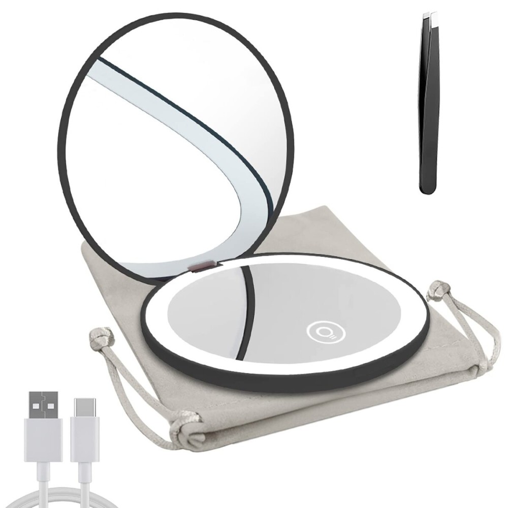 Milishow Compact Mirror with LED Light,1x/10x Magnifying Rechargeable Mirror,3.5in, Dimmable Travel Mirror for Purse,Pocket,Handheld 2-Sided Makeup Mirror Milishow Compact Mirror with LED Light,1x/10x Magnifying Rechargeable Mirror,3.5in, Dimmable Travel Mirror for Purse,Pocket,Handheld 2-Sided Makeup Mirror