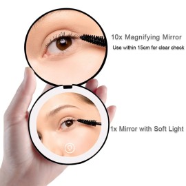 Milishow Compact Mirror with LED Light,1x/10x Magnifying Rechargeable Mirror,3.5in, Dimmable Travel Mirror for Purse,Pocket,Handheld 2-Sided Makeup Mirror Milishow Compact Mirror with LED Light,1x/10x Magnifying Rechargeable Mirror,3.5in, Dimmable Travel Mirror for Purse,Pocket,Handheld 2-Sided Makeup Mirror