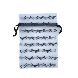 Boutique Marketing LLC Lash Print Organza Bag | 50 Pack | Size 5x7 inch inch | Lash Aftercare Kit Bag | White Bag with Black Simple Lash Print Design