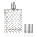 AKOAK 1 Pack 100ml 3.4 oz Square Grids Carved Perfume Bottles Refillable Spray Perfume Bottles Large Cosmetic Fine Mist Atomizer Empty Portabe Clear Glass Essential Oil Container for Travel