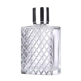 AKOAK 1 Pack 100ml 3.4 oz Square Grids Carved Perfume Bottles Refillable Spray Perfume Bottles Large Cosmetic Fine Mist Atomizer Empty Portabe Clear Glass Essential Oil Container for Travel
